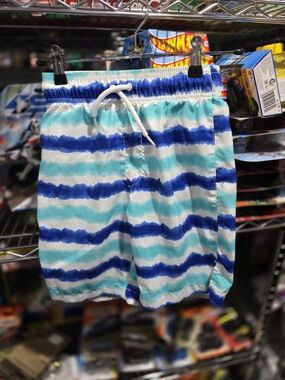 Place Sport 7/8 Kids White, Blue & Teal Striped Swim Shorts